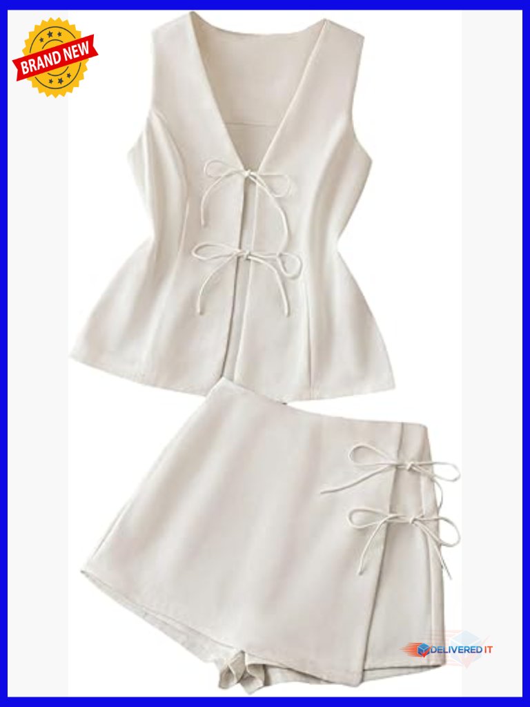 Women's 2 Piece Sleeveless Lace Up Vest And Skort Shorts Set